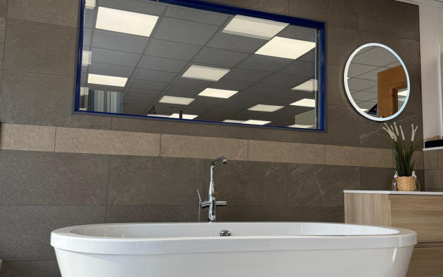 Discover the elegance of our freestanding bath, perfectly showcased in our Sidmouth showroom.